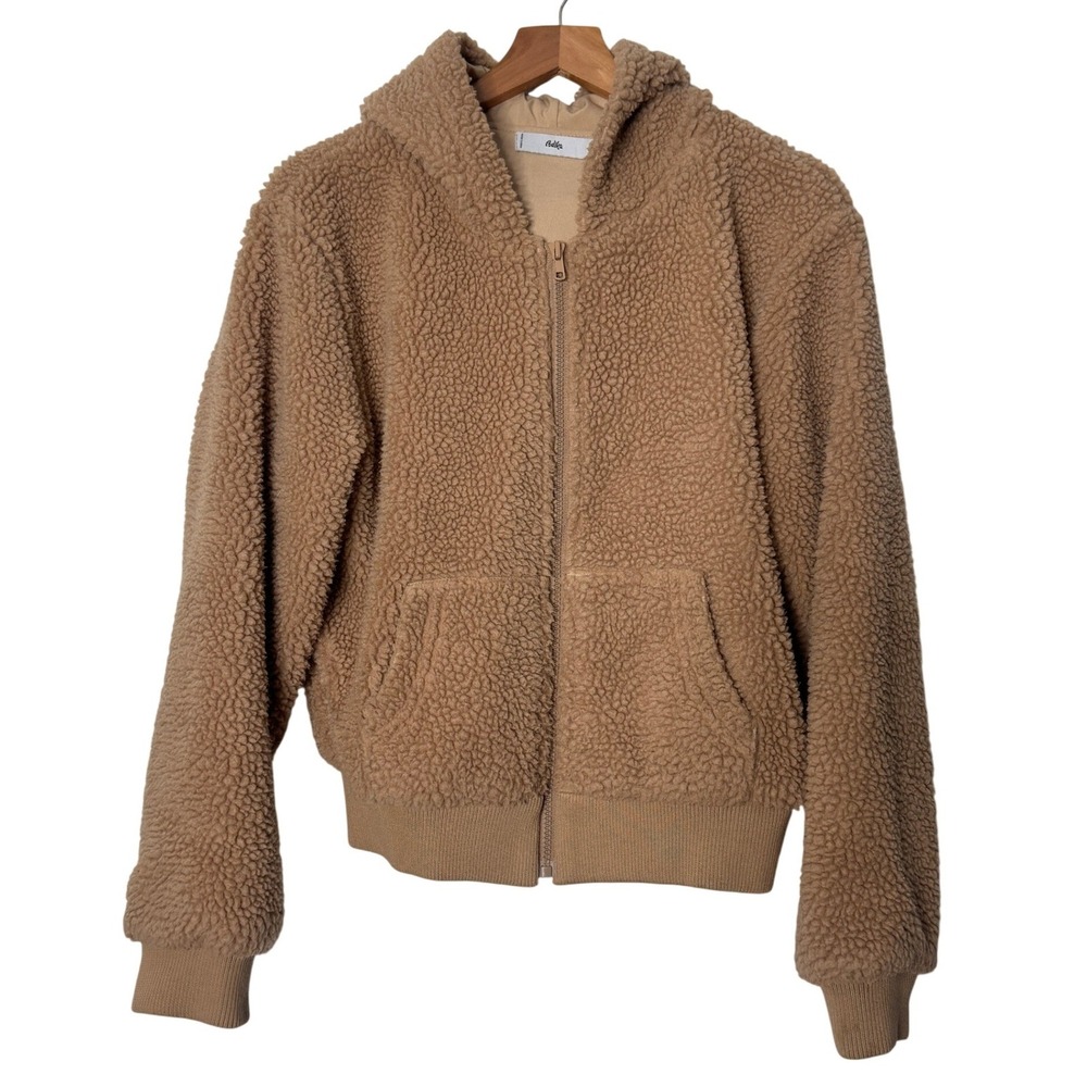 Adika Teddy Fleece Zip Up Hoodie Tan Faux Shearling Jacket Womens Medium